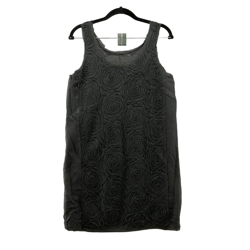 J.‎ Crew Sleeveless Mini Dress Womens 2 Black 3D Floral Applique Shift Formal - Picture 2 of 12